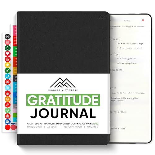 PRODUCTIVITY STORE Gratitude & Self-Care Journal - Guided Mindfulness & Mental Health Journal All-in-One with Prompts for Self Discovery - Daily Journal for Men & Women (A5, Black) - Image 1