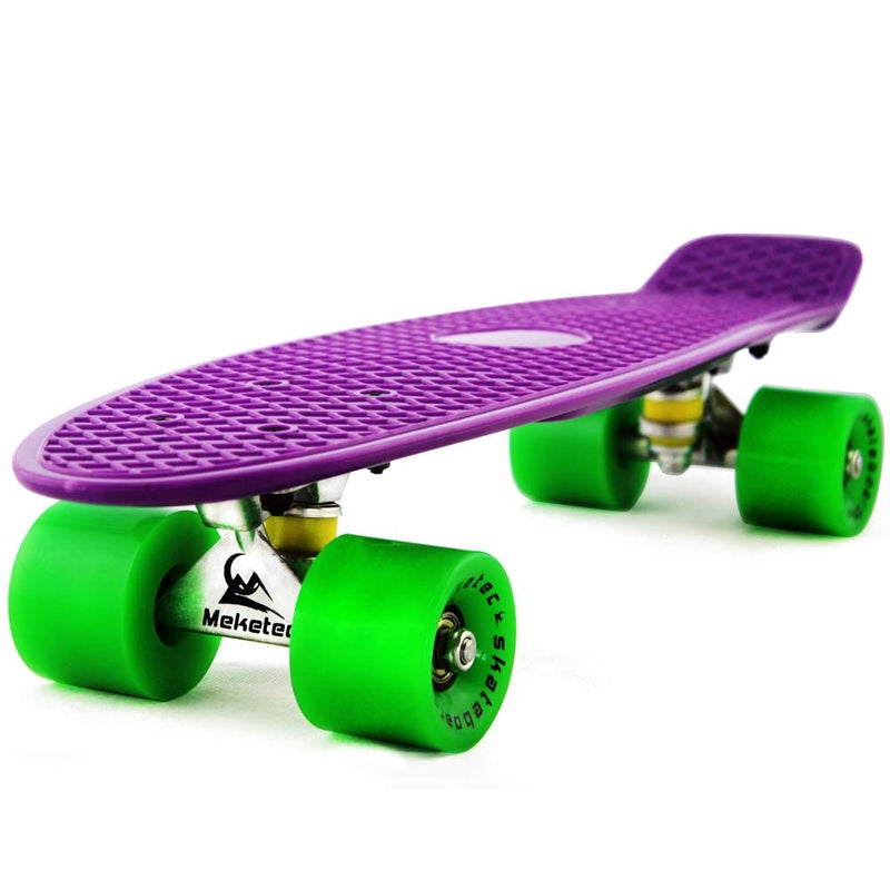 Skateboards Complete 22 Inch Mini Cruiser Retro Skateboard for Kids Boys Youths Beginners Purple Green