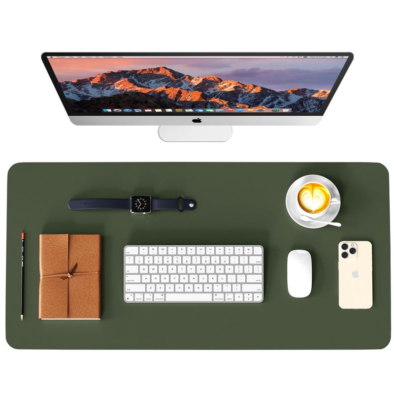 WAYBER Leather Desk Pad Protector, Waterproof Mouse Pad, PU Desk Mat, Office Desk Cover, Desk Writing Mat for Office/Home/Work/Cubicle (Green/Gray) 35.4x17in - Image 1