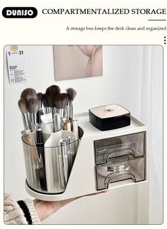 DUNISO Makeup Organizer with 2 Drawer, 360 Degree Rotating Large Capacity Skin Care Product Organizer, Cosmetic Display Cases with Makeup Brush Holder, Cosmetics Organizer for Bedroom Dresser Bathroom Vanity Countertop  - Image 3