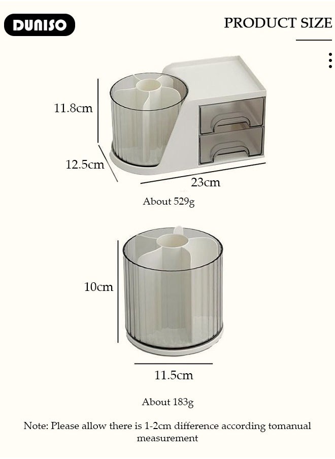 DUNISO Makeup Organizer with 2 Drawer, 360 Degree Rotating Large Capacity Skin Care Product Organizer, Cosmetic Display Cases with Makeup Brush Holder, Cosmetics Organizer for Bedroom Dresser Bathroom Vanity Countertop  - Image 4