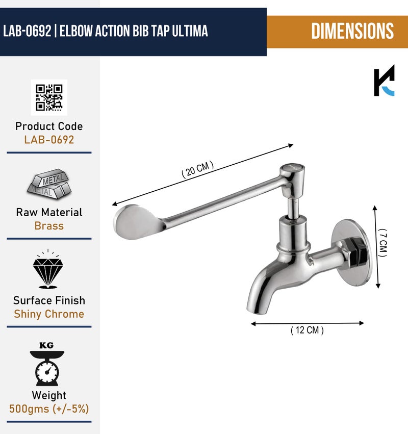 KAMAL Full Brass Eco Elbow Action Bib Cock Tap | Wall Mount Faucet with Wall Flange | Chrome Finish | Durable & Rust Resistant | Silver (Pack of 1) - Image 4