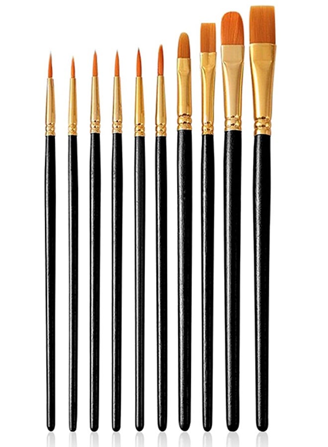 10 Pcs Round Pointed Tip Paintbrushes Nylon Hair Artist Acrylic Paint Brushes for Acrylic Oil Watercolor, Face Nail Art, Miniature Detailing & Rock Painting,Black - Image 1