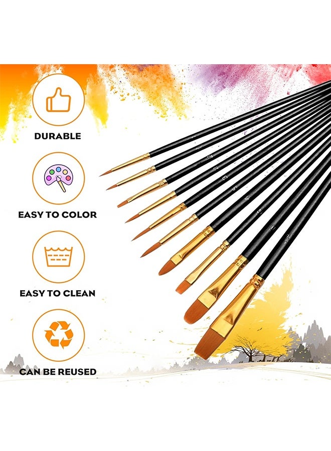 10 Pcs Round Pointed Tip Paintbrushes Nylon Hair Artist Acrylic Paint Brushes for Acrylic Oil Watercolor, Face Nail Art, Miniature Detailing & Rock Painting,Black - Image 5