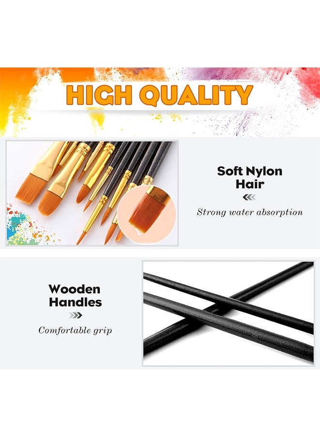 10 Pcs Round Pointed Tip Paintbrushes Nylon Hair Artist Acrylic Paint Brushes for Acrylic Oil Watercolor, Face Nail Art, Miniature Detailing & Rock Painting,Black - Image 4