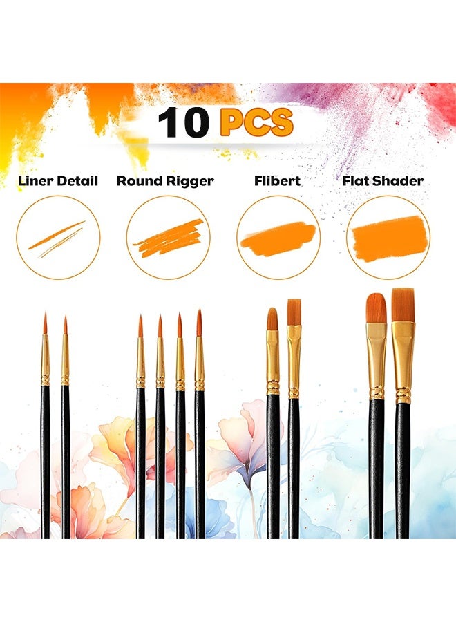10 Pcs Round Pointed Tip Paintbrushes Nylon Hair Artist Acrylic Paint Brushes for Acrylic Oil Watercolor, Face Nail Art, Miniature Detailing & Rock Painting,Black - Image 3