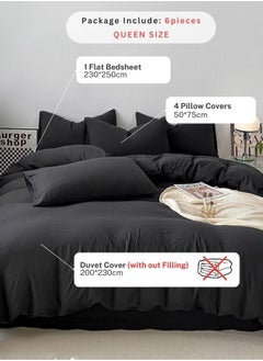 LUNA Home 6 Piece Queen Size Bed Set Without Filler, Washable Cotton, Black.  - Image 2