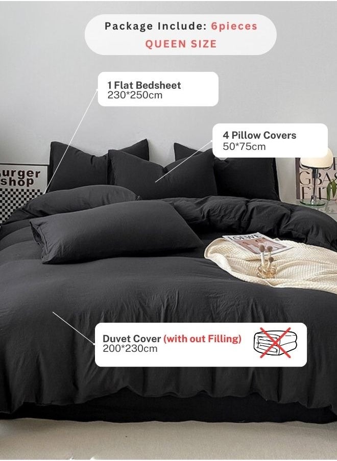 LUNA Home 6 Piece Queen Size Bed Set Without Filler, Washable Cotton, Black.  - Image 2
