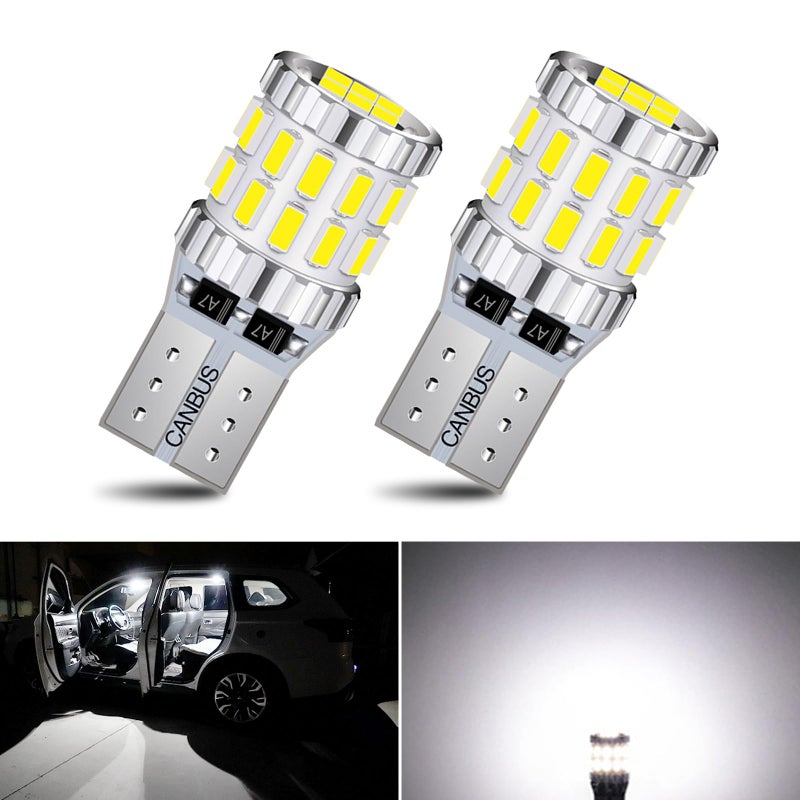 gunhunt Pack-2 Car Wide Lights, 3W Led Light Bulbs, Aluminum Reading Lights, License Plate Lights, Instrument Lights, Auto Bulb Replacements, Universal for Most Cars, Trucks, SUVs (White) - Image 1