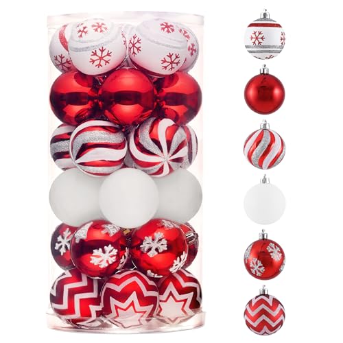Valery Madelyn Christmas Ornaments Tree Decorations 30ct Red and White Shatterproof Christmas Ball Ornaments Set 236 Inch Hanging Ornament Bulk for Xmas Holiday Party Decor - Image 1