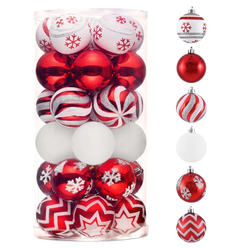 Valery Madelyn Christmas Ornaments Tree Decorations 30ct Red and White Shatterproof Christmas Ball Ornaments Set 236 Inch Hanging Ornament Bulk for Xmas Holiday Party Decor - Image 2