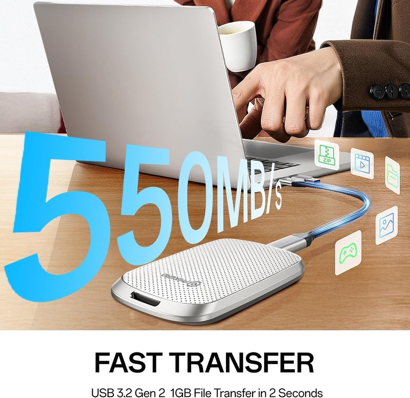 2.5 Inch Half-Height 4TB Portable SSD with 10Gbps Type-C, Ultra-Fast & Compact Storage，White - Image 2