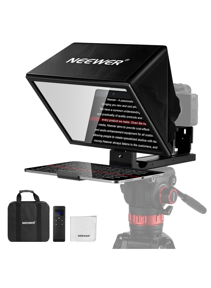 Neewer BASICS X12B Aluminium Alloy Liftable Teleprompter 12 Inch for iPad Tablet Phone DSLR Camera, Remote Control & App Control, Compatible with iOS Android, Pro for Online Lessons Live Streaming - Image 1