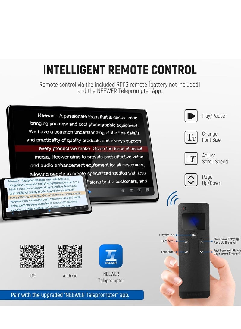 Neewer BASICS X12B Aluminium Alloy Liftable Teleprompter 12 Inch for iPad Tablet Phone DSLR Camera, Remote Control & App Control, Compatible with iOS Android, Pro for Online Lessons Live Streaming - Image 5