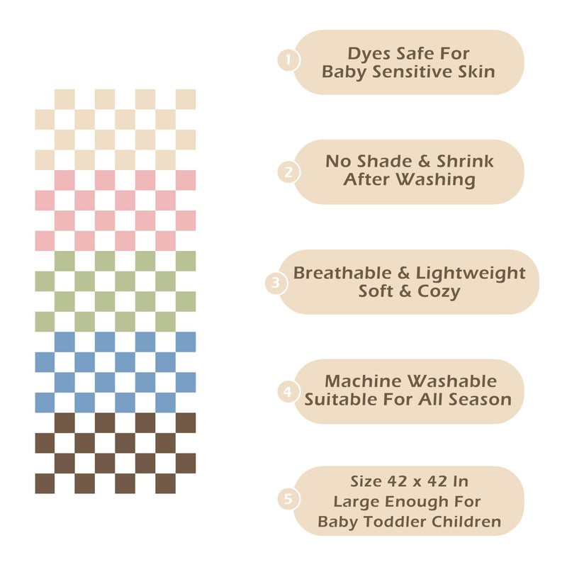 REPRECONF Ultra Soft Checkered Muslin Baby Blanket Pack of 2 Cotton Swaddles Bed Blankets for Babies and Toddlers Boys Newborn 42 x 42 inches (Blue and Coffee) - Image 3