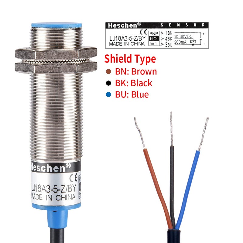 Heschen M18 Inductive Proximity Sensor Switch Shield Type LJ18A3-5-Z/BY Detector 5mm 10-30VDC 200mA PNP Normally Open(NO) 3 Wire - Image 5