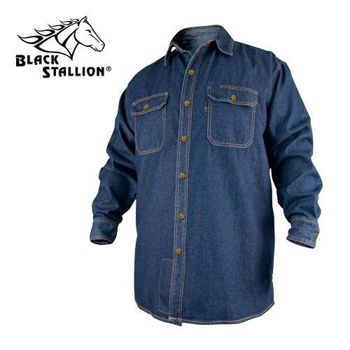 BLACK STALLION قميص عمل من الدنيم للرجال بأكمام طويلة من بلاك ستاليون، دنيم، كبير أمريكي - Image 5