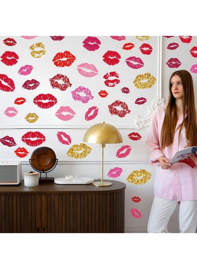 SUPERDANT Kiss Lips Wall Stickers 48pcs Red Lips Sticker Self-Adhesive Vinyl Wall Decals Valentine's Day Trendy DIY for Bedroom Bathroom Party Decorations Lip Decals Room Decor - Image 1
