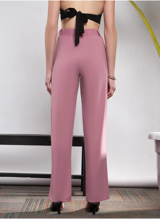 SASSAFRAS Front Darted Knitted Straight Pants by Styli