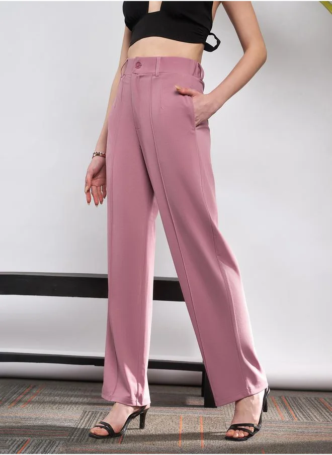 SASSAFRAS Front Darted Knitted Straight Pants by Styli