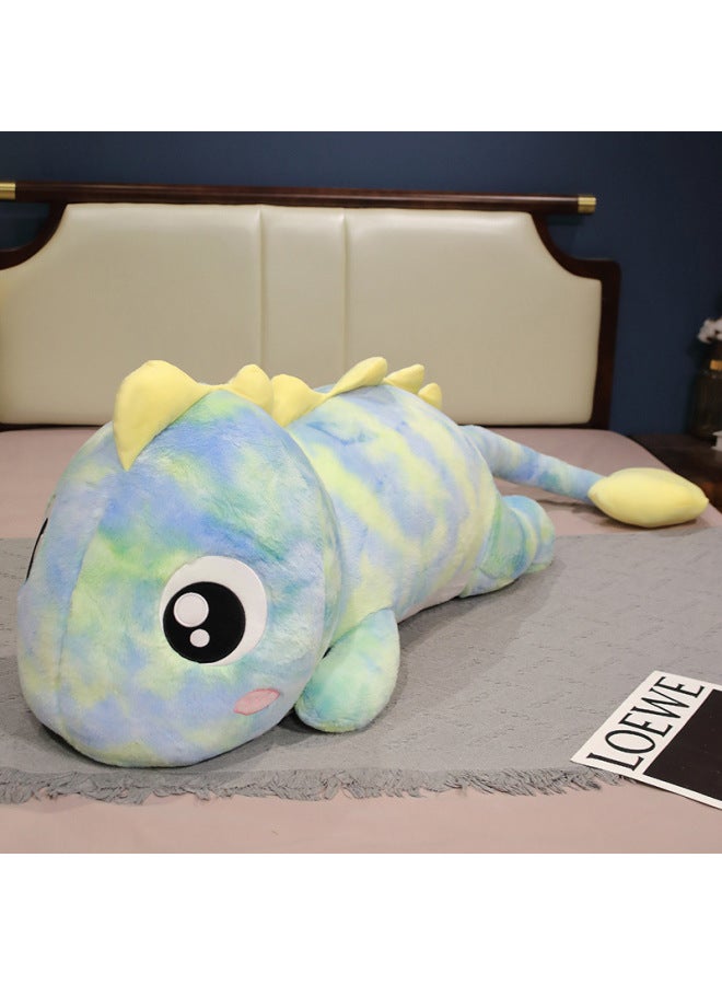 Dinosaur Plush Toy Pillow Girl Sleeping Special Bed Sleeping Doll Big Doll Leg Clip Cloth Doll-Color:Tie-dye Green Dinosaur-Height:Total Length 1.4m - Image 1