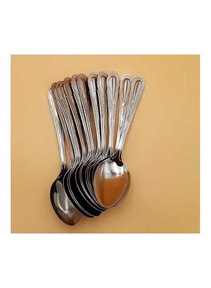 12-Piece Stainless Steel Dinner Spoon Set Silver 18cm 