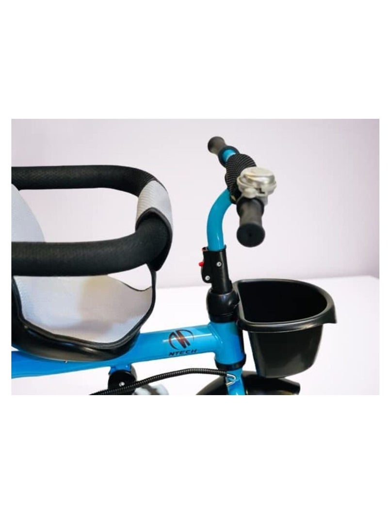 NTECH Kids Push Bar Ride On Tricycle Bike Tricycles For 1 To 6 Years Old Baby Trike Kid's Ride On Tricycle With Push Bar 3 Wheels Bike For Boys and Girls 3 Wheels Toddler Tricycle BLUE - Image 2