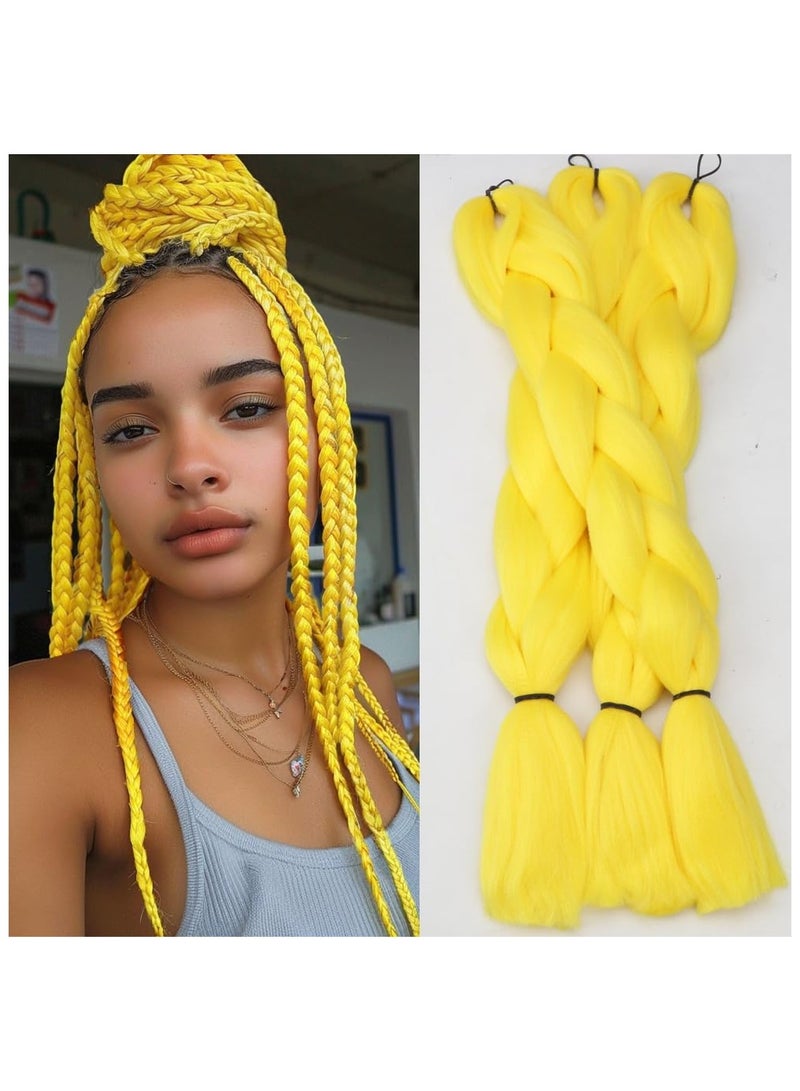 إستيل وصلات شعر أفريقية، وصلات شعر كروشيه مضفرة، شعر تجديل صناعي بدرجة حرارة عالية من الألياف الصناعية ياكي جامبو (اللون أصفر، 3 قطع) - Image 1