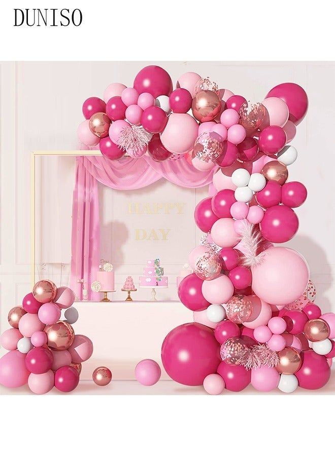 DUNISO Pink Balloons Garland Arch Kit 150 Pcs 5/10/12/18 Inch Pink Latex Balloons Set For Baby Shower Wedding Birthday Party Background Decorations School Opening Ceremony - Image 4