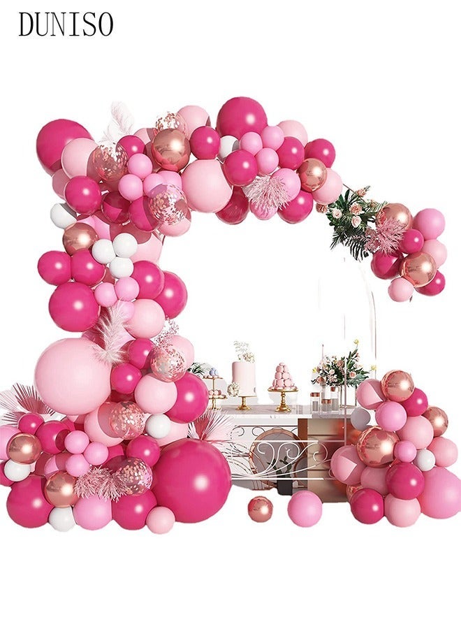 DUNISO Pink Balloons Garland Arch Kit 150 Pcs 5/10/12/18 Inch Pink Latex Balloons Set For Baby Shower Wedding Birthday Party Background Decorations School Opening Ceremony - Image 5