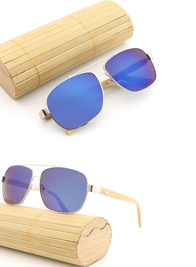 HDCRAFTER Metal Nose Bridge Square Full Frame Bamboo Foot Pilot Sunglasses - Image 1