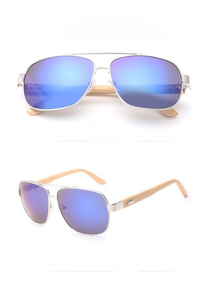 HDCRAFTER Metal Nose Bridge Square Full Frame Bamboo Foot Pilot Sunglasses - Image 2