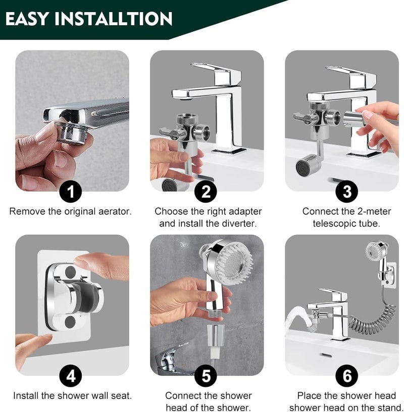 Clefairy Multifunction Universal Water Taps 3 in 1 Multifunctional Universal Water Tap Bath Tub Faucet Shower Head Attachment with 360 Rotating Faucet and Massage Shower Head - Image 4