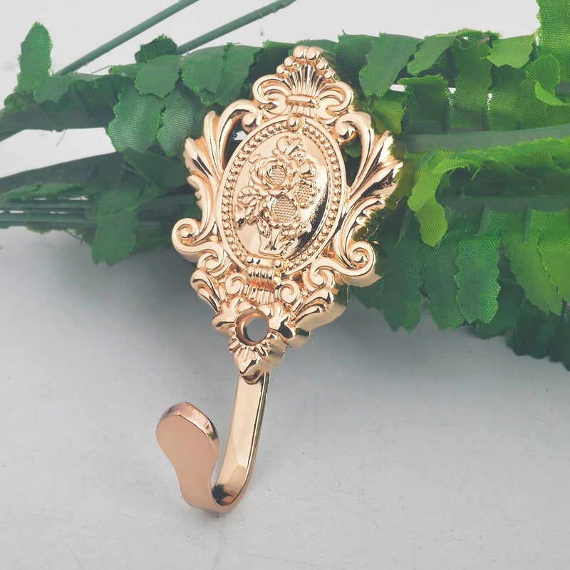 Kuasting 4 Pack Vintage Drapery Rose Curtain Holdbacks Tieback Hooks Decorative Hooks Flower Retro Ornate Style Rose Pattern Chic Key Hooks Wall Mount Gold Vintage Hook for Hanging Coats (Gold) - Image 3