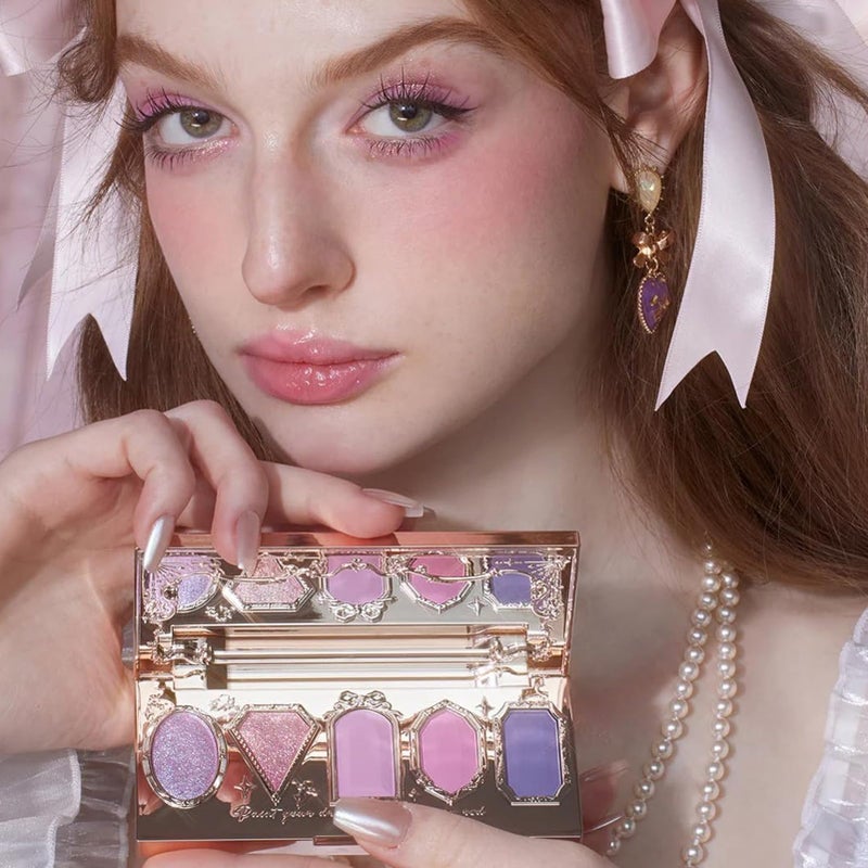 Flower Knows باليت ظلال العيون فلوور نوز بنفسجي فراولة روكوكو، باليت مكياج بنفسجي وردي مع 3 درجات مات + 2 درجات لامعة، مكياج عيون ناعم وسهل الدمج، 0.21 أونصة (فراولة ستارمون)  - Image 4