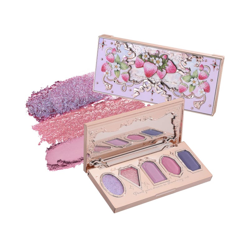 Flower Knows باليت ظلال العيون فلوور نوز بنفسجي فراولة روكوكو، باليت مكياج بنفسجي وردي مع 3 درجات مات + 2 درجات لامعة، مكياج عيون ناعم وسهل الدمج، 0.21 أونصة (فراولة ستارمون)  - Image 1