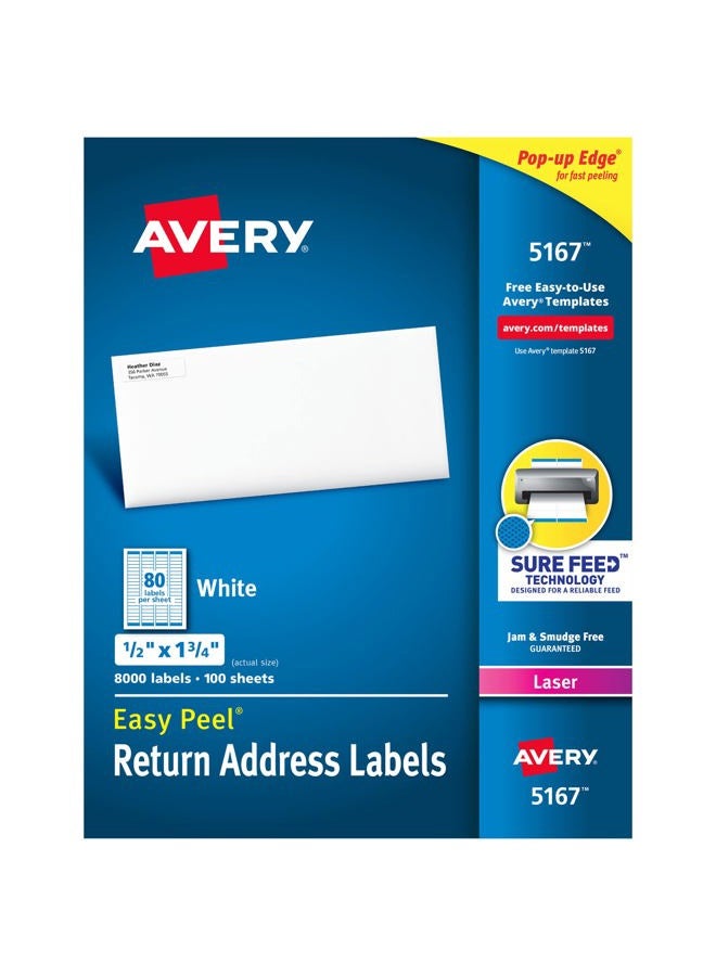 AVERY Avery Printable Return Address Labels with Sure Feed, 0.5" x 1.75", White, 8,000 Blank Mailing Labels (05167) - Image 1