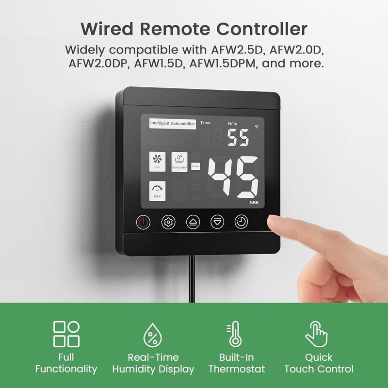 Waykar Remote Control for AFW Series Dehumidifiers – Digital Humidity & Temperature Control, Adjustable Humidity Level, 32.8ft Cable, Sensitive Sensor, Easy Installation, Includes Accessories - Image 2
