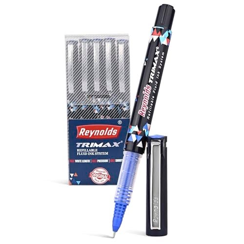 Reynolds TRIMAX RollerBall Pen SET - 5 PENS BLUE | ROLLER BALL PEN FOR WRITING | PEN FOR STUDENTS & OFFICE STATIONERY | 0.5 mm TIP SIZE - Image 2