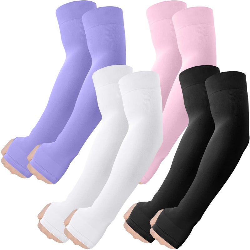 ROXUN 4 Pairs Arm Sleeves with Thumb Hole Cooling UV Sun Protection Compression Tattoo Cover Up for MenWomen BlackWhitePurplePink - Image 2
