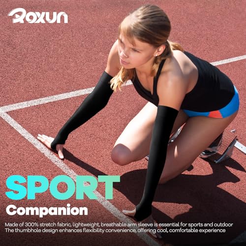 ROXUN 4 Pairs Arm Sleeves with Thumb Hole Cooling UV Sun Protection Compression Tattoo Cover Up for MenWomen BlackWhitePurplePink - Image 3