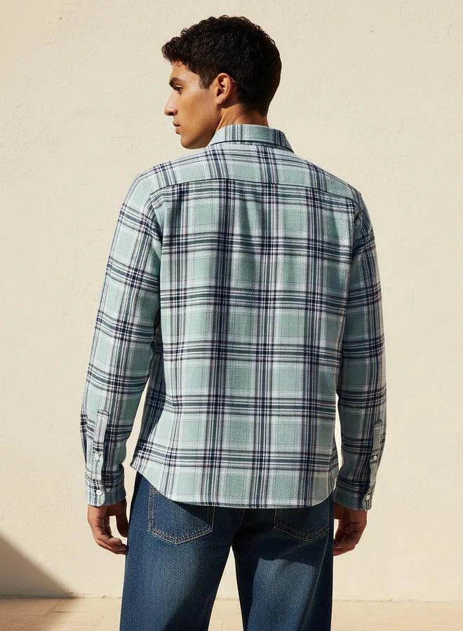 Lee Cooper GREEN Lee Cooper Men Regular Fit Collared Checked Long Sleeve Shirt for Men | Best Price UAE