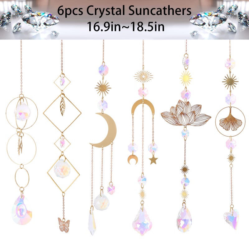 Worgree 6Pieces Colorful Crystals Suncatcher Hanging for Window Crystal Ball Prism Rainbow Maker Pendants for Garden Christmas Tree Wedding Party Patio Backyard Car Home Indoor Outdoor Decoration - Image 2