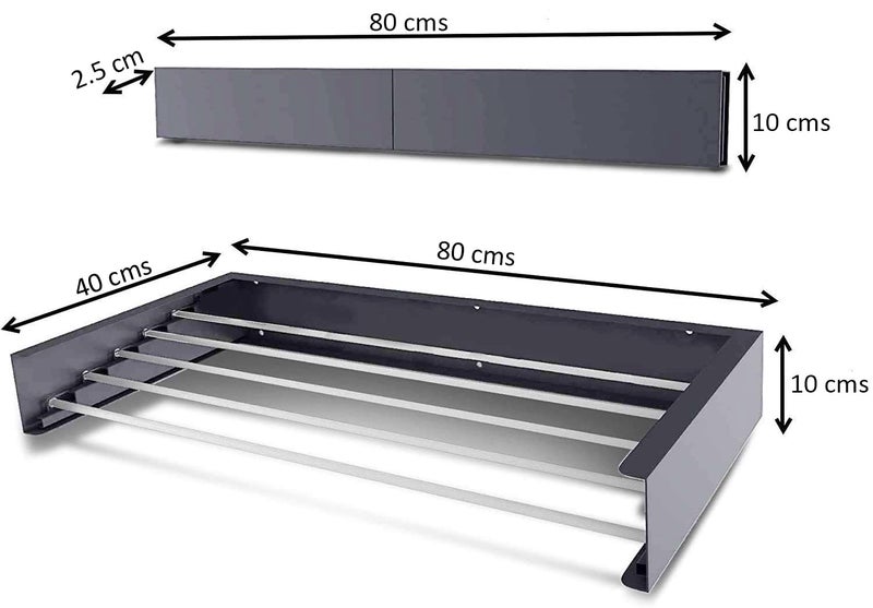 Rainbow Drywell Fold & Hide Metal Rust Free Clothes Drying Rack - Wall Mounting | Folding Collapsible Space Saver Cloth Drying Stand for Drying Color - Grey (80 cms x 5 Pipes) - Image 3