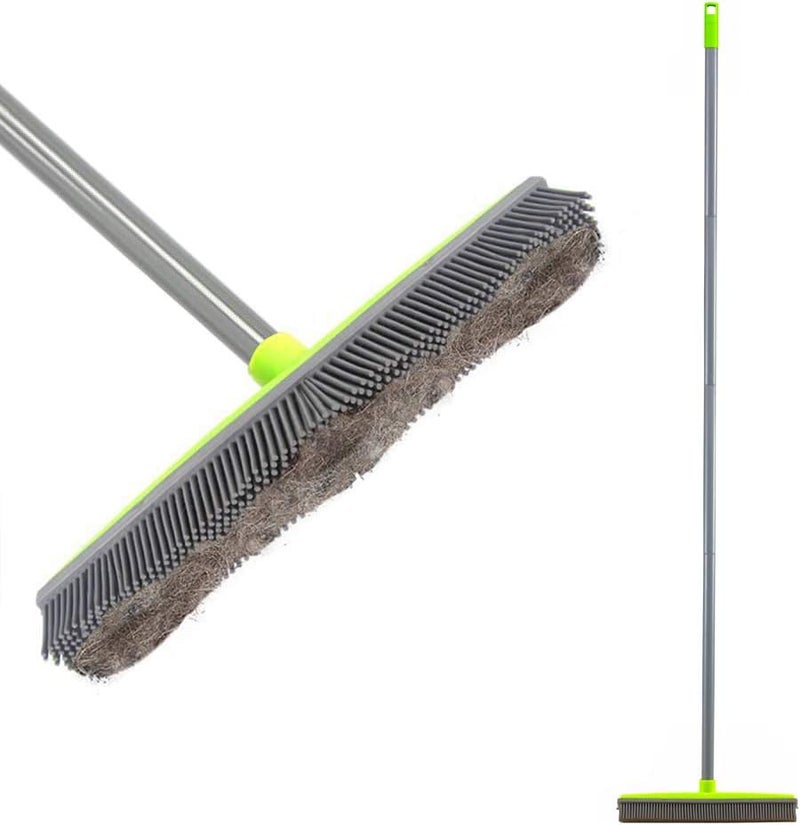 Lanhope LandHope Push Broom Long Handle Rubber Bristles Sweeper Squeegee Edge 59 inches Non Scratch Bristle Broom for Pet Cat Dog Hair Carpet Hardwood Tile Windows Clean Water Resistant (Multi Segment Handle) - Image 1