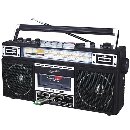 SUPERSONIC راديو وكاسيت بومبوكس سوبر سونيك SC-3201BT 4 نطاقات، مكبر صوت بلوتوث، راديو AM/FM/SW مع تشغيل MP3، USB وبطاقة SD، 3 نطاقات EQ ومدخل سماعة. - Image 1