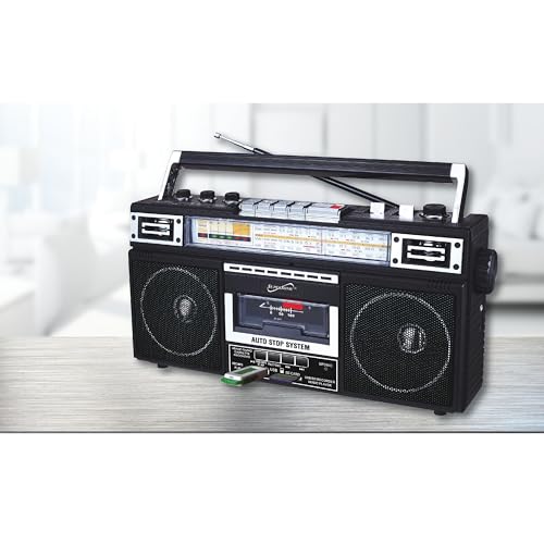 SUPERSONIC راديو وكاسيت بومبوكس سوبر سونيك SC-3201BT 4 نطاقات، مكبر صوت بلوتوث، راديو AM/FM/SW مع تشغيل MP3، USB وبطاقة SD، 3 نطاقات EQ ومدخل سماعة. - Image 2