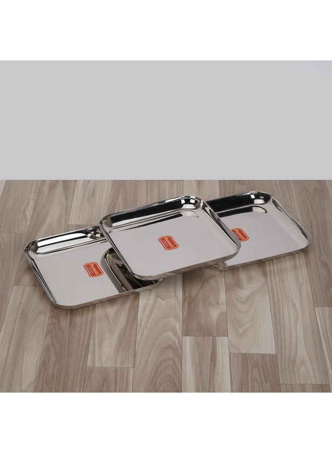 Sumeet Stainless Steel Medium Square Shape Plate/Snacks Plate/Breakfast Plate Set of 3pcs, 17.5cm Dia, Silver - Image 3