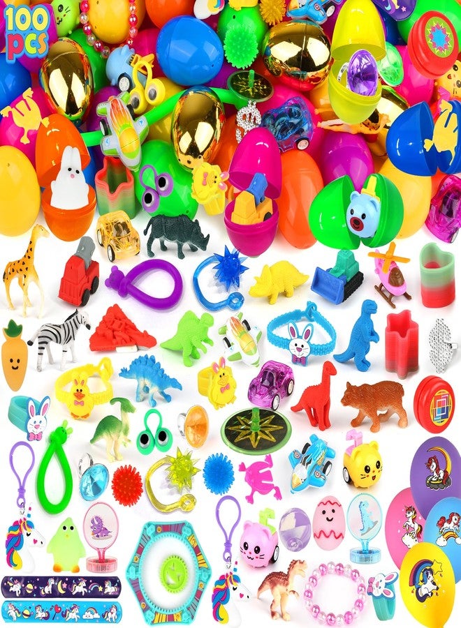 LEASEN [ 6 Surprise Golden Eggs ] 100 Pack Prefilled Easter Eggs with Novelty Toys Inside, 100 Plastic Easter Eggs Fillers with Toys, Pre-filled Easter Egg Party Favors, Easter Basket Stuffers - Image 1