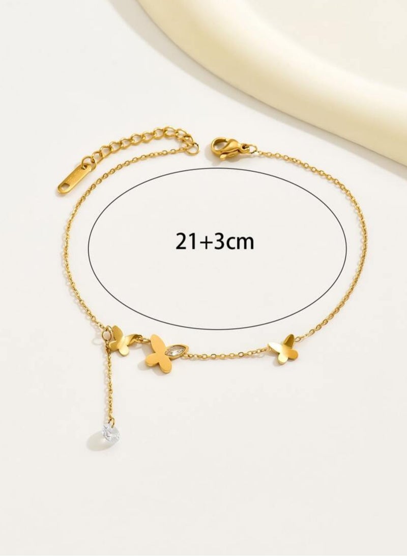 إيكوال خلخال نسائي انيق مصنوع من الاستانلس ستيل مطلي باللون الذهبي - Image 4